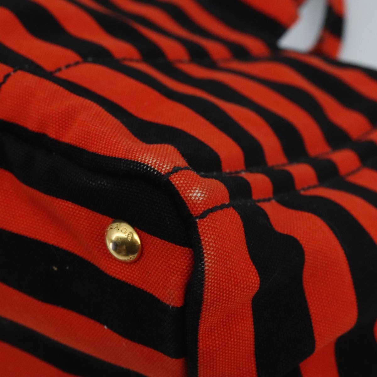PRADA Canapa GM Hand Bag Canvas Black Orange gold Auth 98112V
