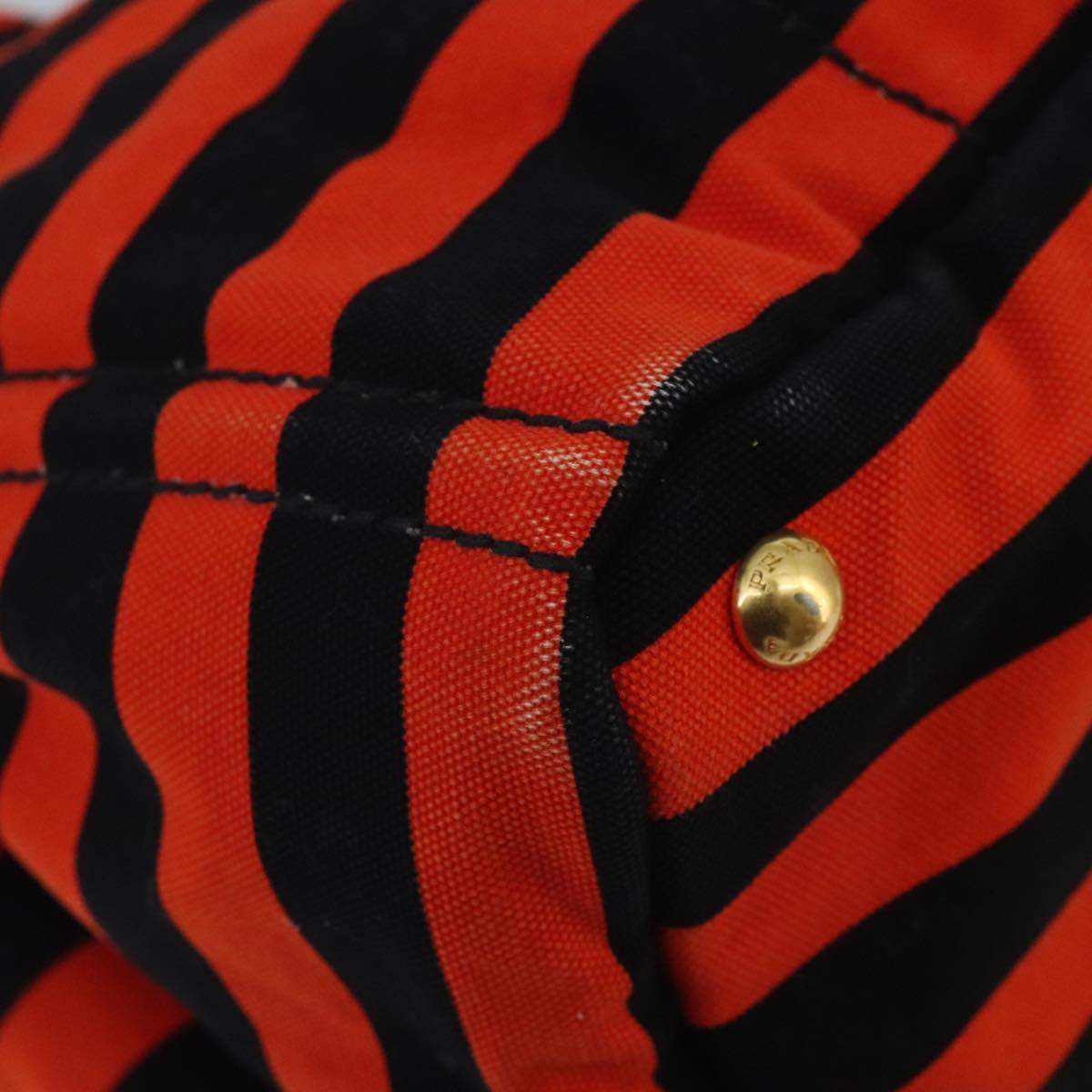 PRADA Canapa GM Hand Bag Canvas Black Orange gold Auth 98112V