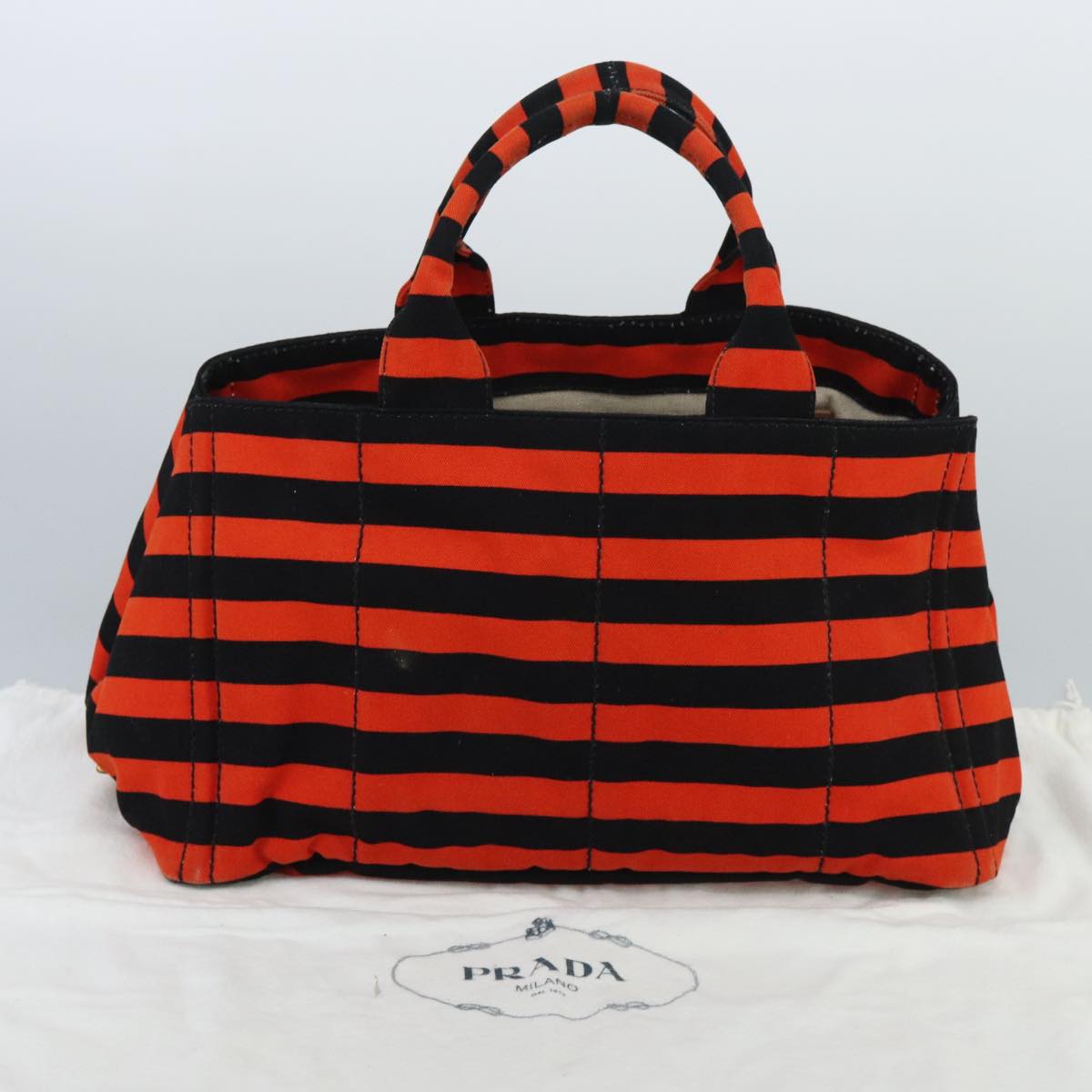PRADA Canapa GM Hand Bag Canvas Black Orange gold Auth 98112V