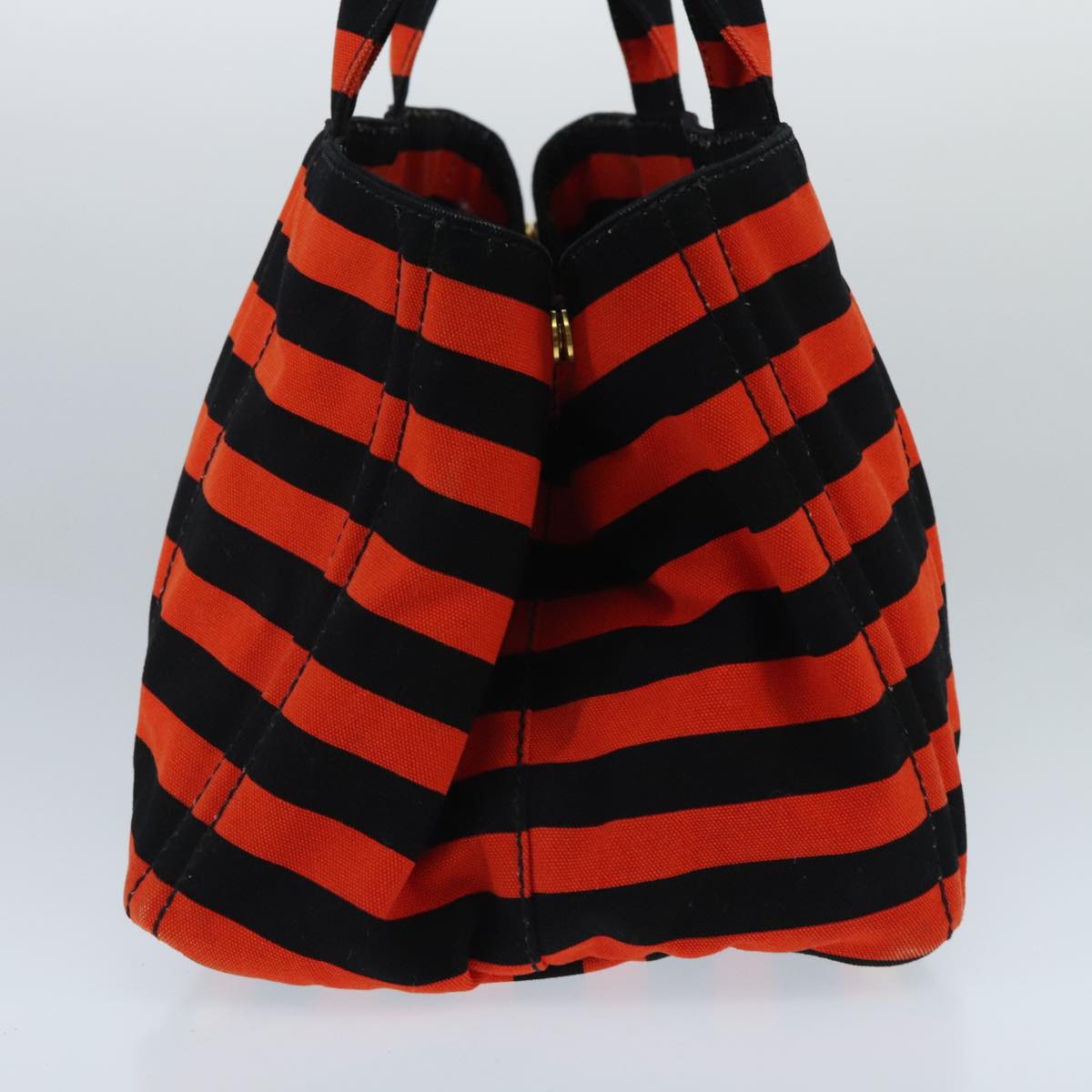 PRADA Canapa GM Hand Bag Canvas Black Orange gold Auth 98112V