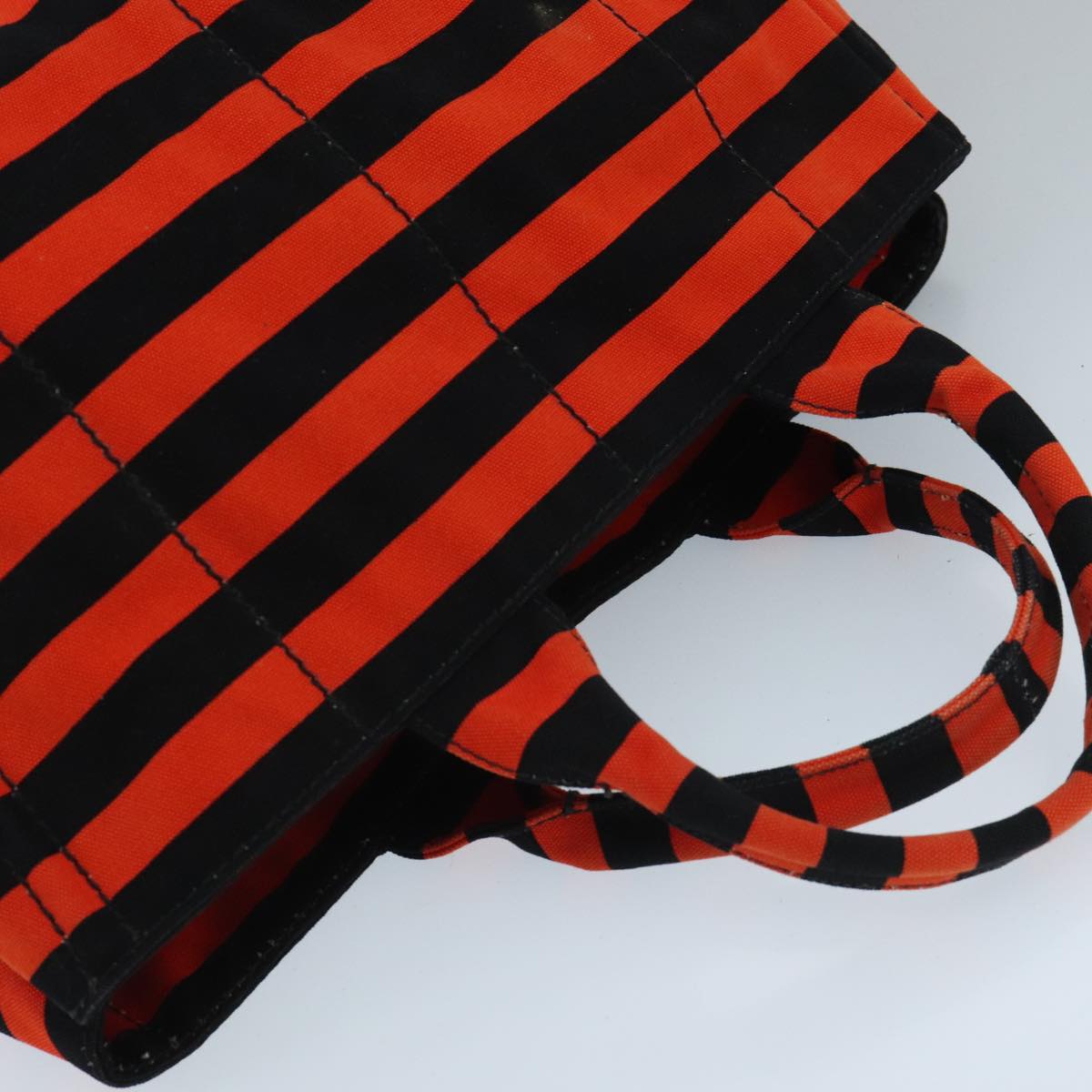 PRADA Canapa GM Hand Bag Canvas Black Orange gold Auth 98112V