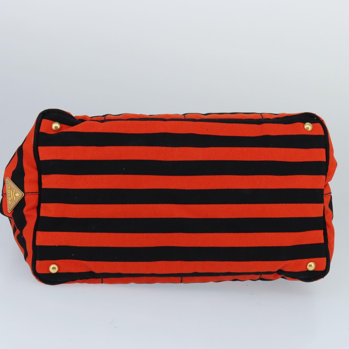 PRADA Canapa GM Hand Bag Canvas Black Orange gold Auth 98112V