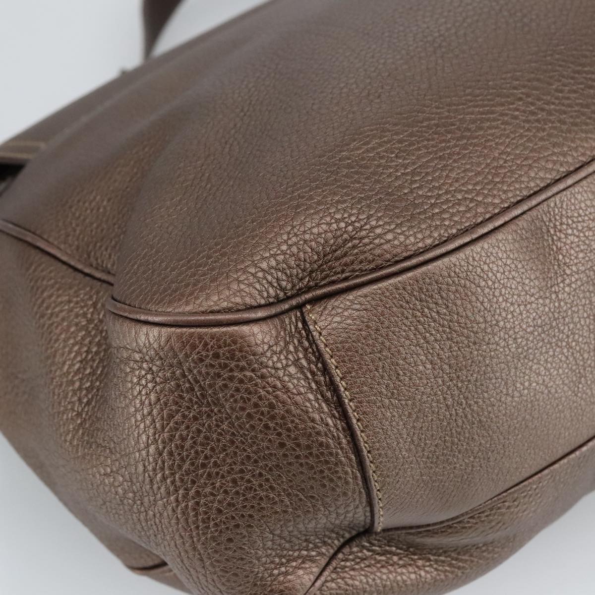 Salvatore Ferragamo Gancini Shoulder Bag Leather Brown Gold Auth 98117A