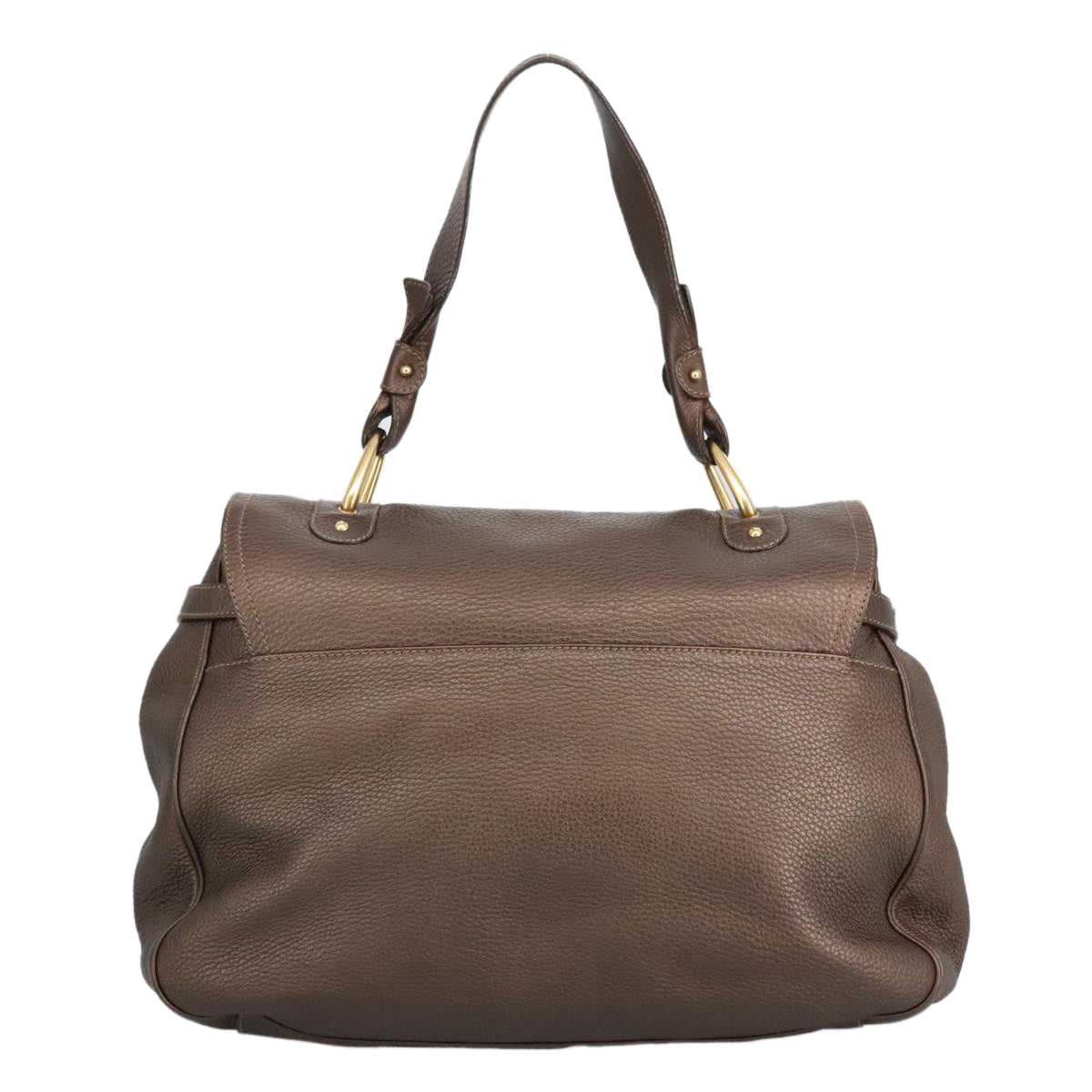 Salvatore Ferragamo Gancini Shoulder Bag Leather Brown Gold Auth 98117A