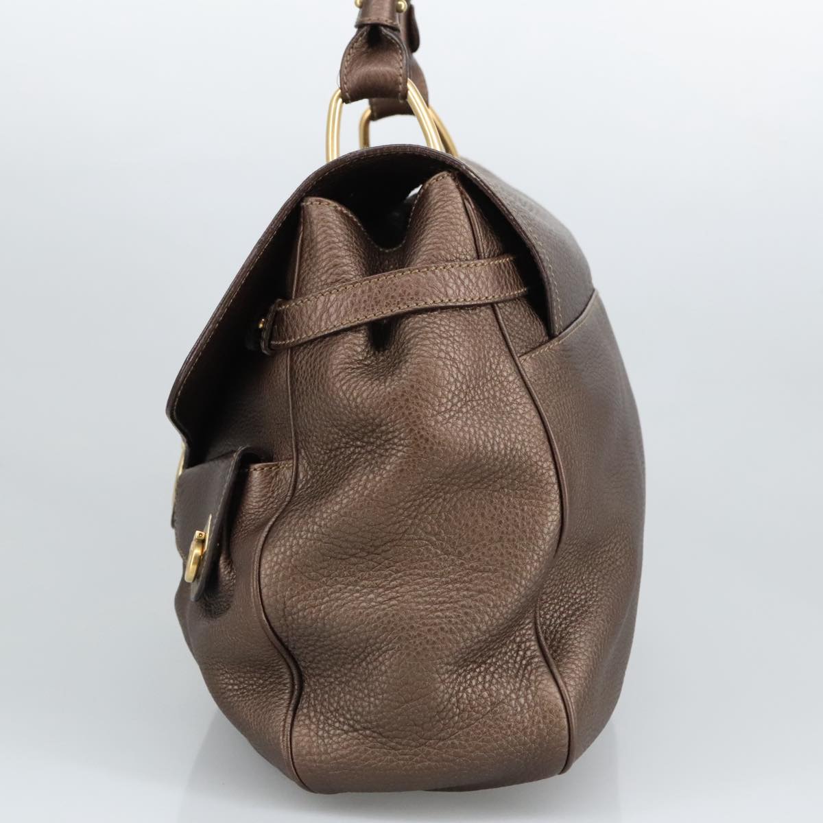 Salvatore Ferragamo Gancini Shoulder Bag Leather Brown Gold Auth 98117A
