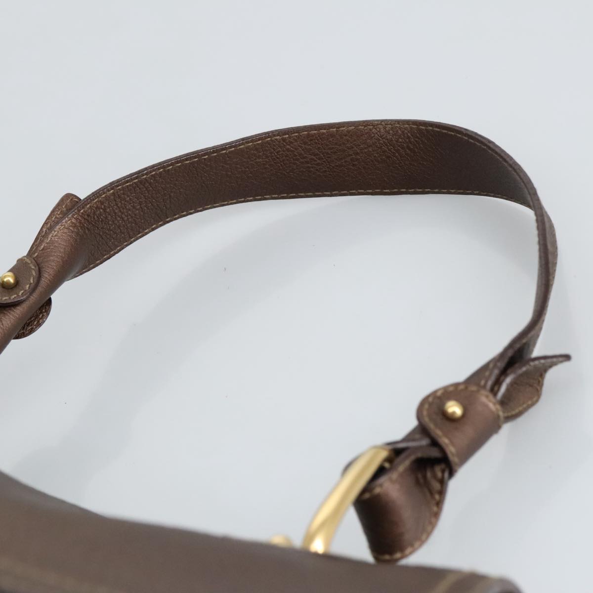Salvatore Ferragamo Gancini Shoulder Bag Leather Brown Gold Auth 98117A