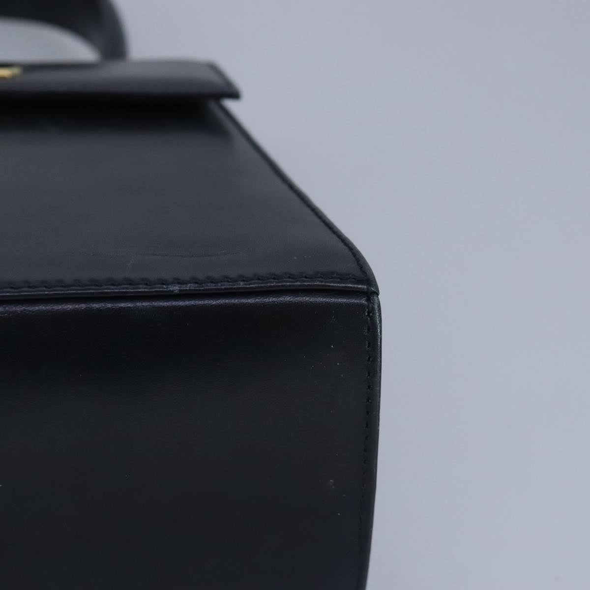 Salvatore Ferragamo Gancini Hand Bag Leather 2way Navy Gold Auth 98122