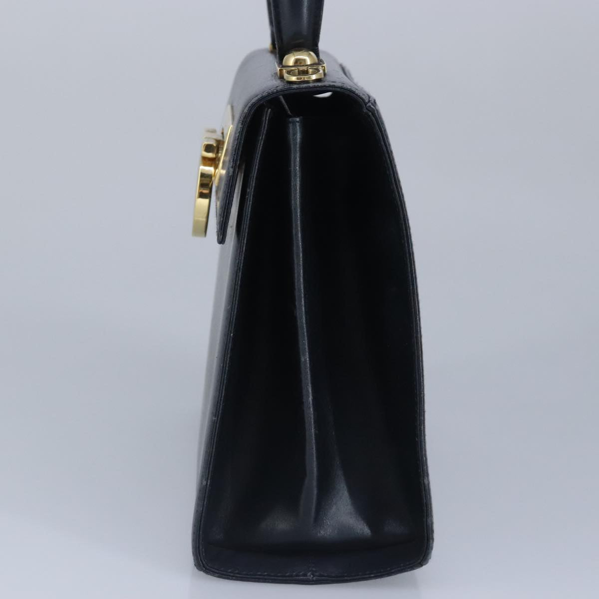 Salvatore Ferragamo Gancini Hand Bag Leather 2way Navy Gold Auth 98122