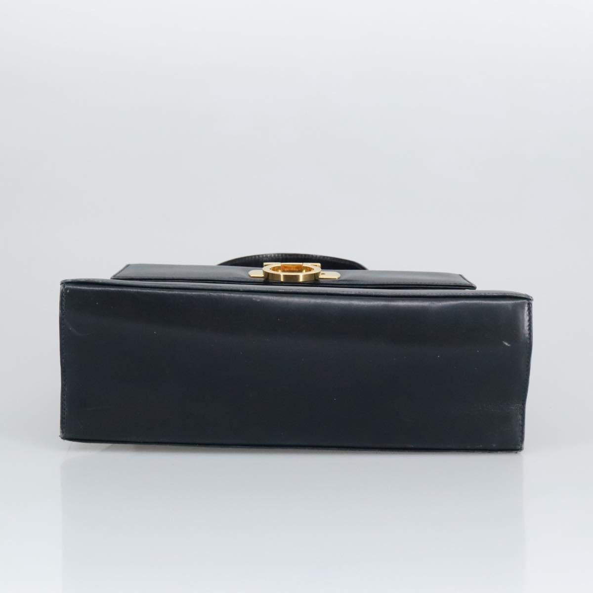 Salvatore Ferragamo Gancini Hand Bag Leather 2way Navy Gold Auth 98125