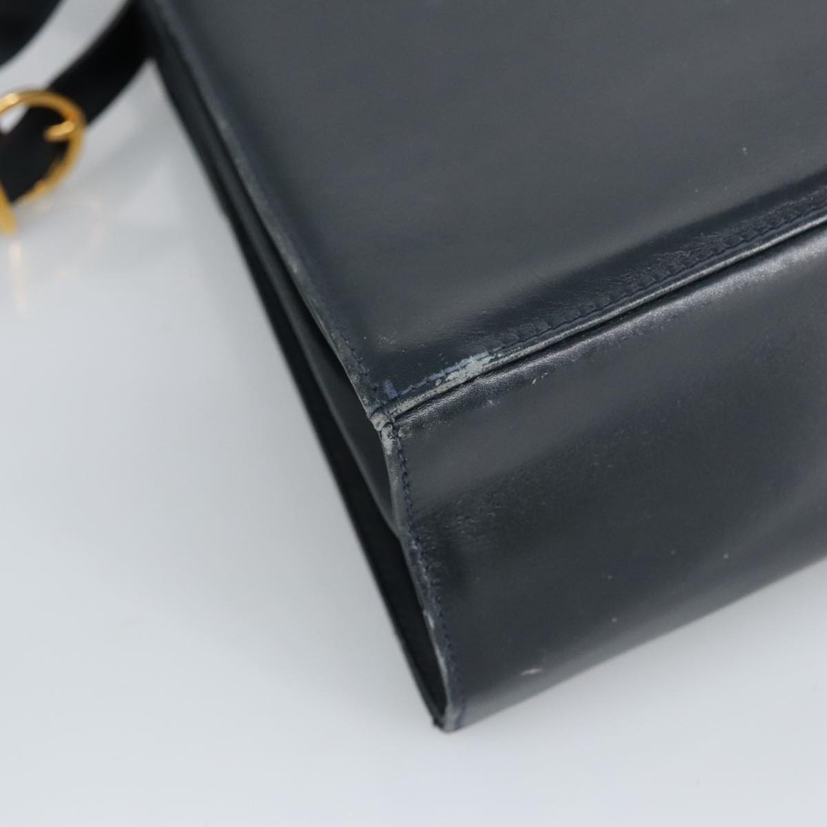 Salvatore Ferragamo Gancini Hand Bag Leather 2way Navy Gold Auth 98125