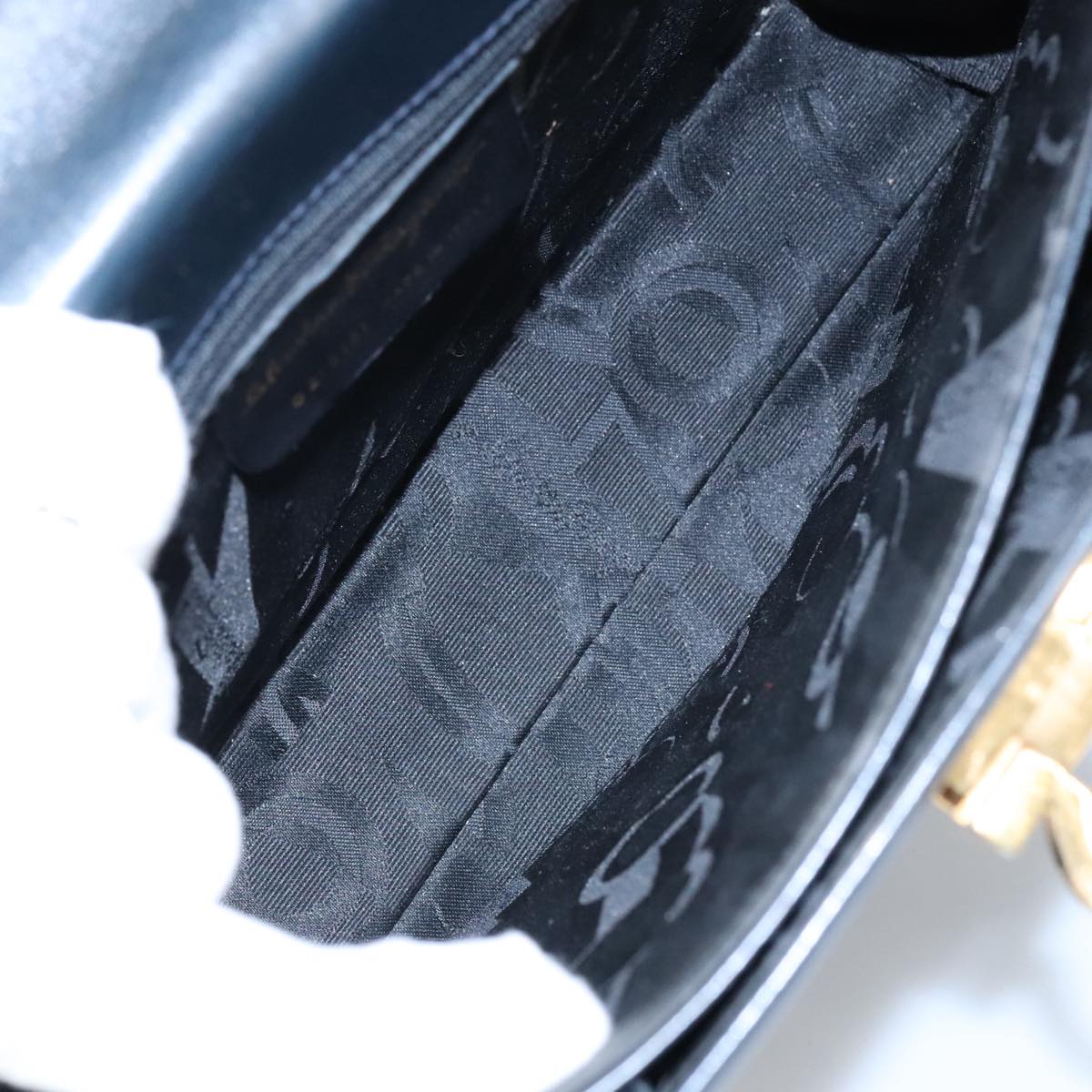 Salvatore Ferragamo Gancini Hand Bag Leather 2way Navy Gold Auth 98125