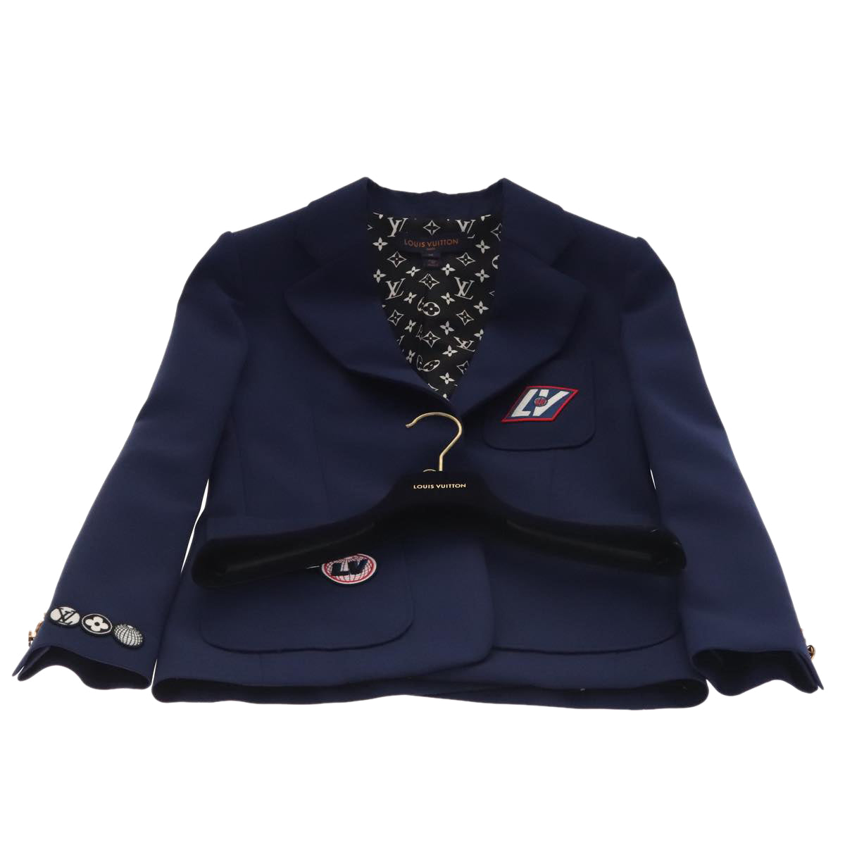 LOUIS VUITTON Blazer With Patch Jacket Polyester 38 Navy 1A63TC LV Auth 98177SM