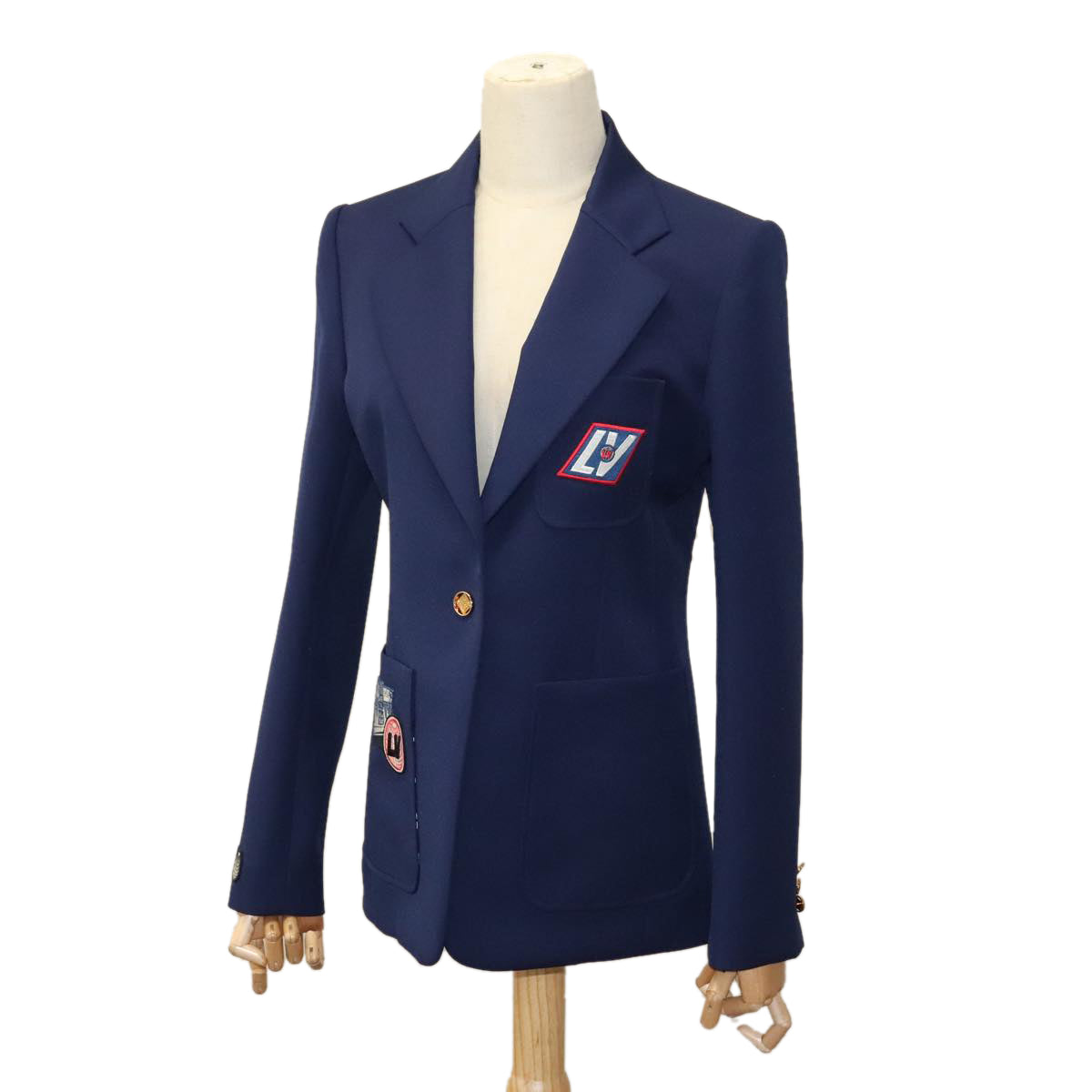 LOUIS VUITTON Blazer With Patch Jacket Polyester 38 Navy 1A63TC LV Auth 98177SM