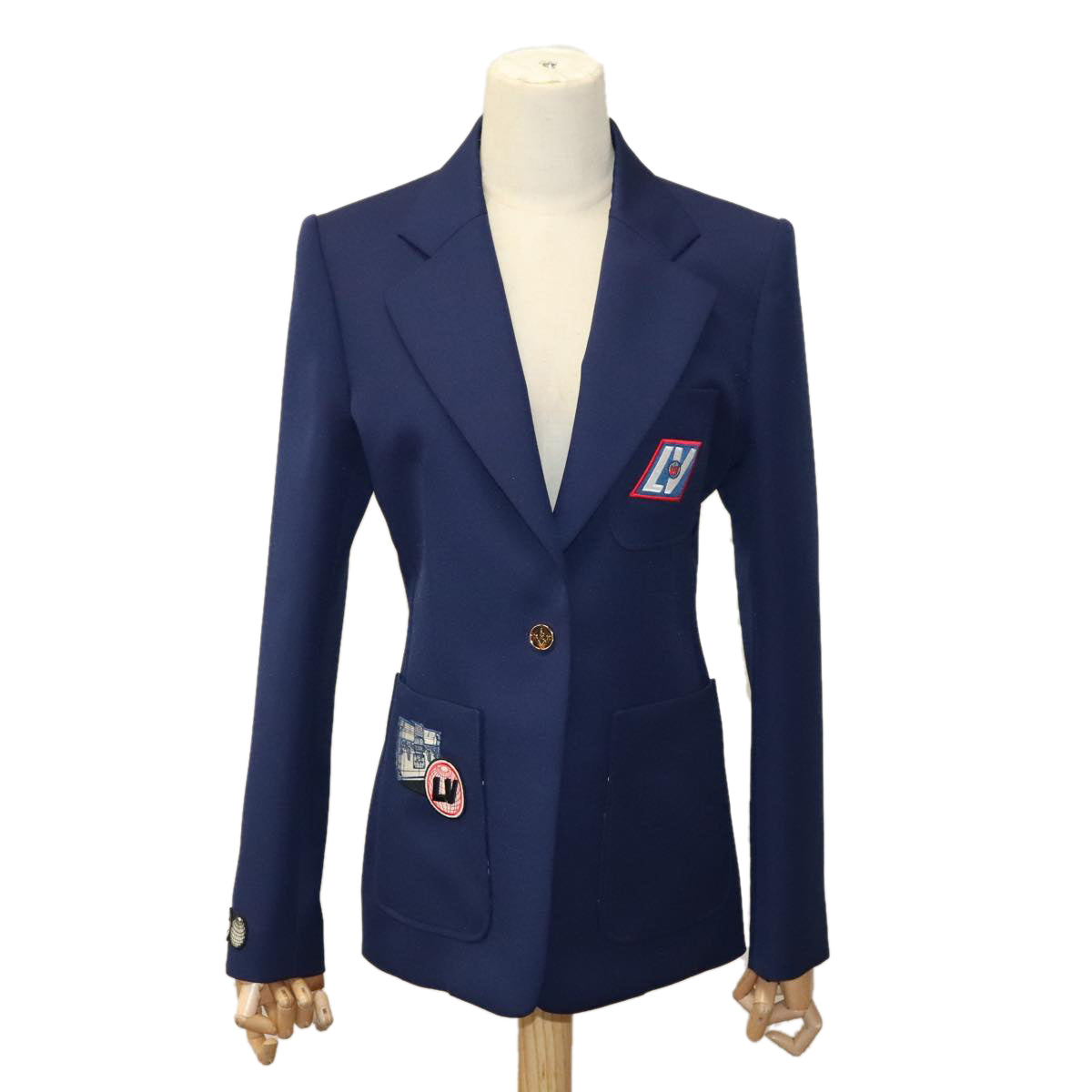 LOUIS VUITTON Blazer With Patch Jacket Polyester 38 Navy 1A63TC LV Auth 98177SM