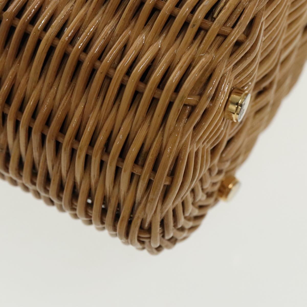 Salvatore Ferragamo Gancini Hand Bag Wicker Beige Gold Auth 98528AM