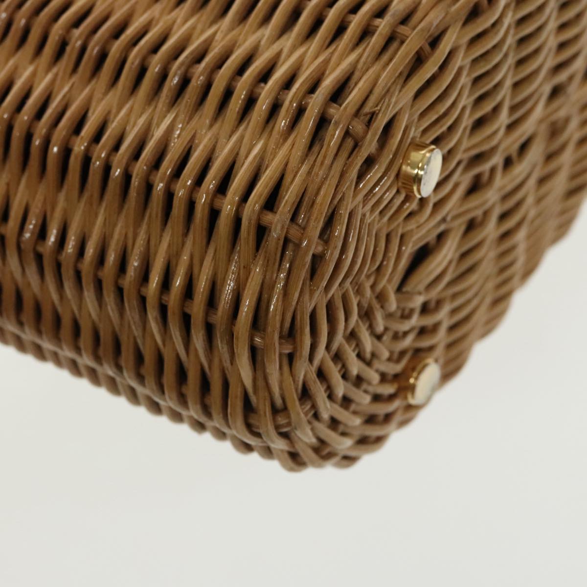 Salvatore Ferragamo Gancini Hand Bag Wicker Beige Gold Auth 98528AM