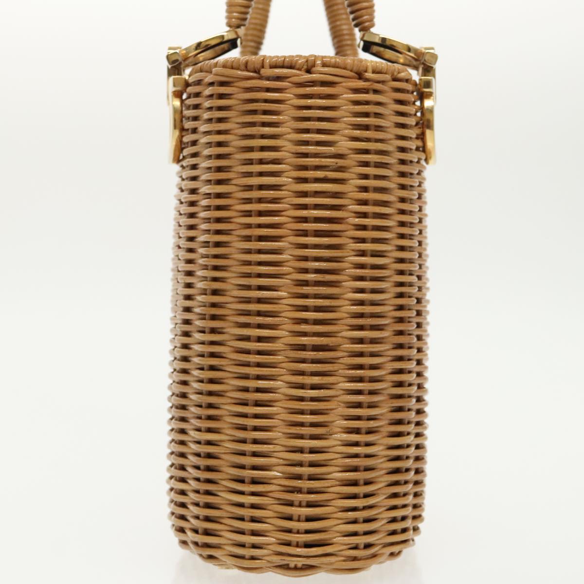 Salvatore Ferragamo Gancini Hand Bag Wicker Beige Gold Auth 98528AM