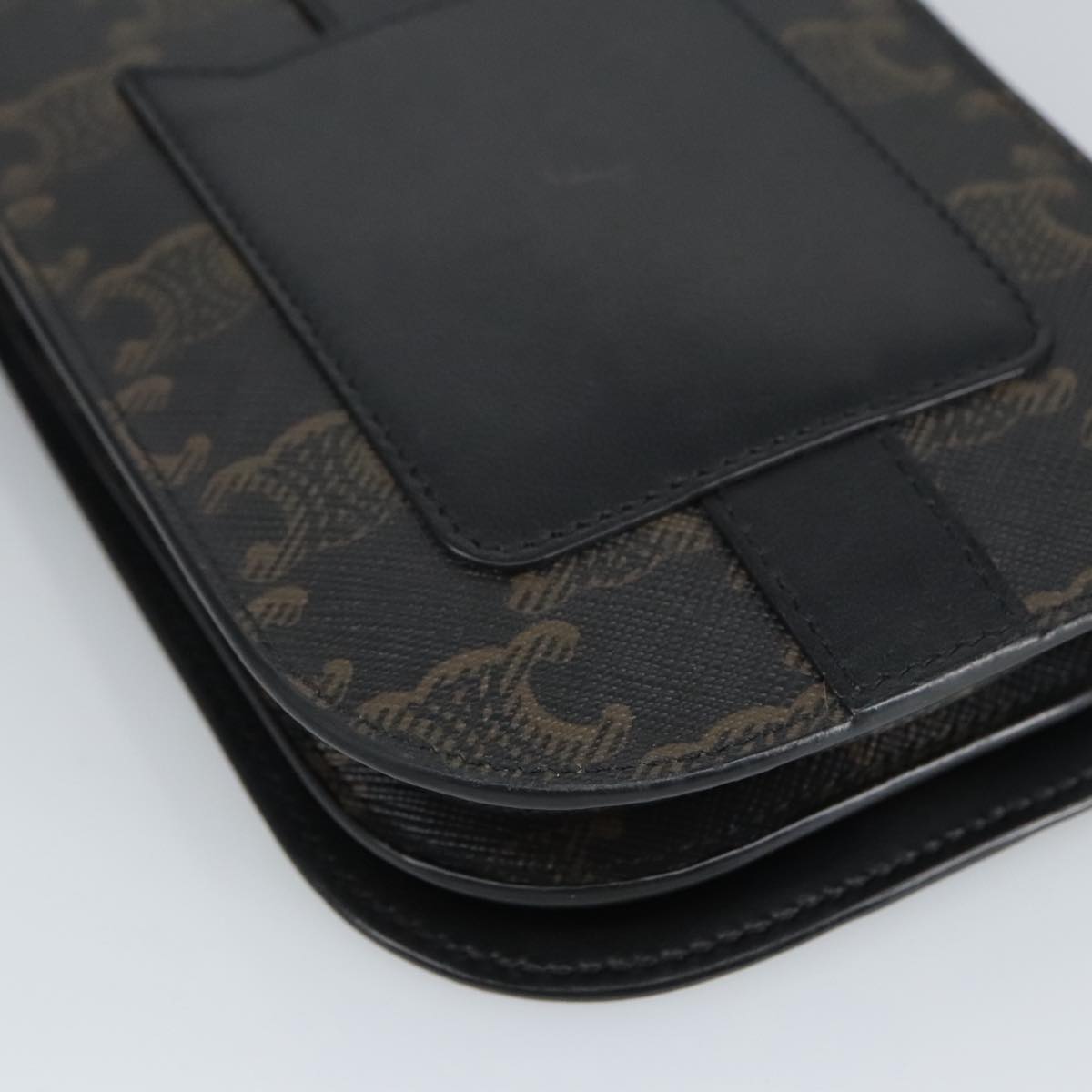 CELINE Triomphe Mobile Pouch PVC Black Silver Auth 98603M