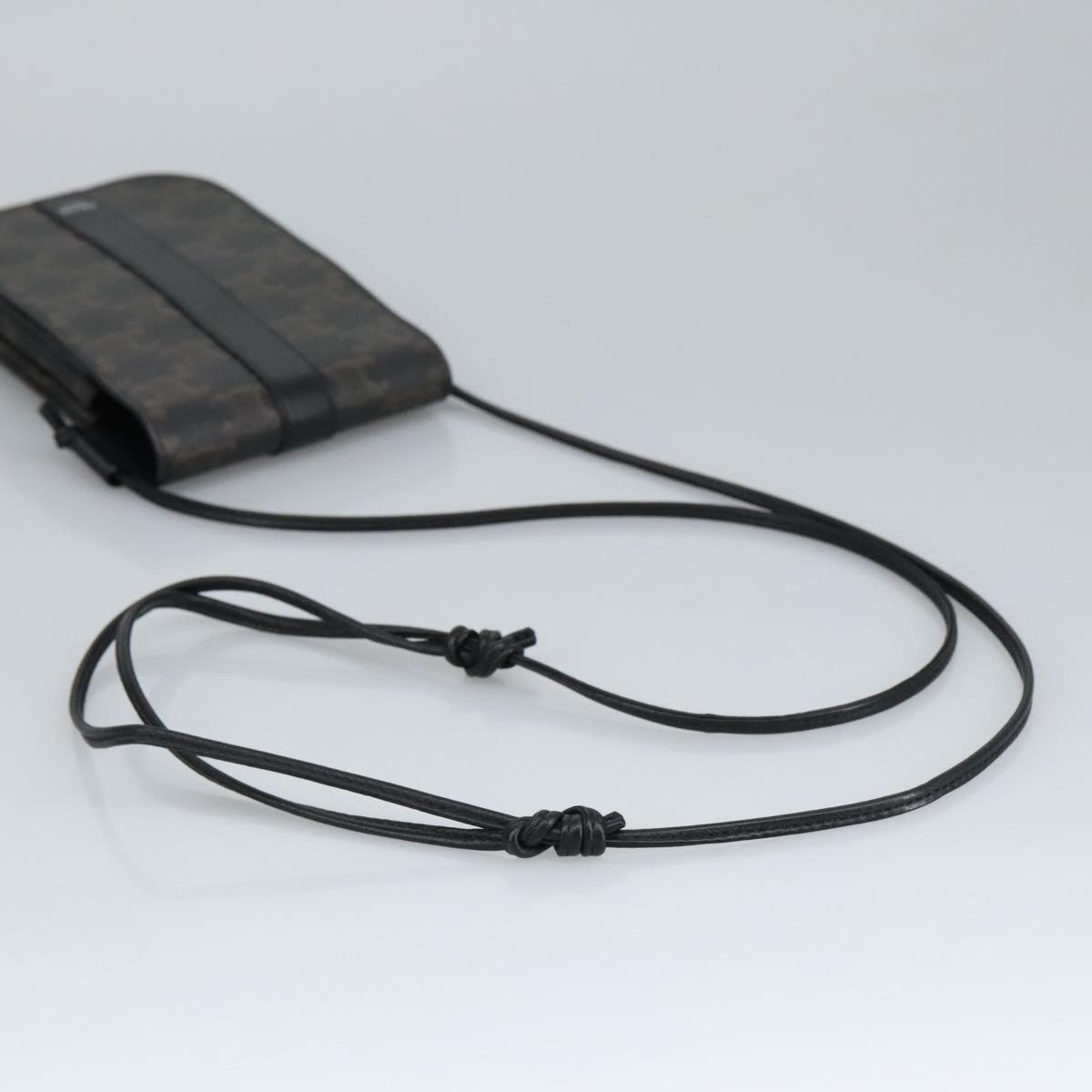 CELINE Triomphe Mobile Pouch PVC Black Silver Auth 98603M
