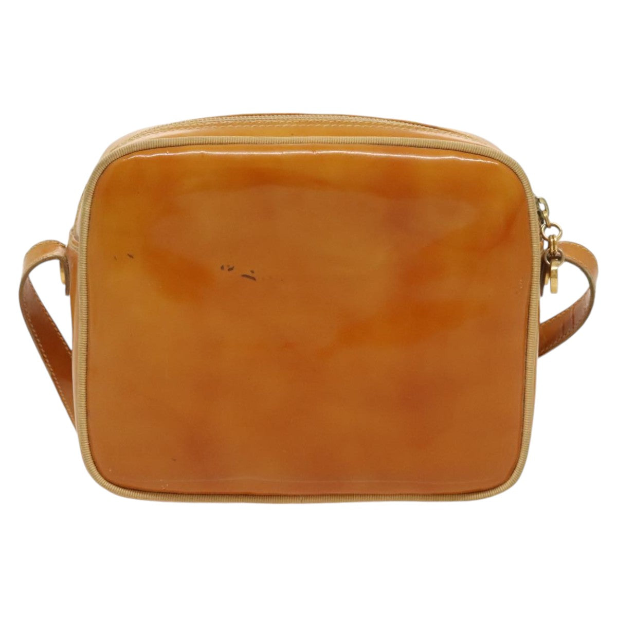 Salvatore Ferragamo Shoulder Bag Patent leather Gold Beige Auth 98765