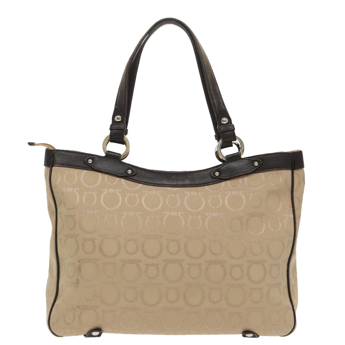 Salvatore Ferragamo Shoulder Bag Canvas Beige Silver Auth 98787