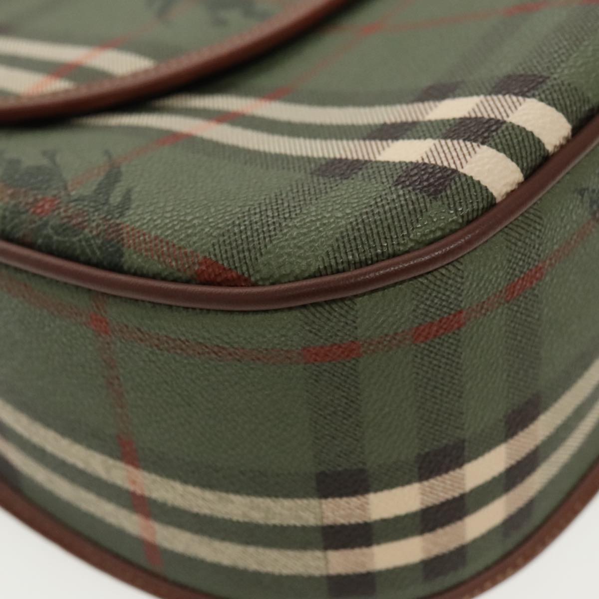 Burberrys Nova Check Shoulder Bag PVC Leather Green Gold Auth 98800V