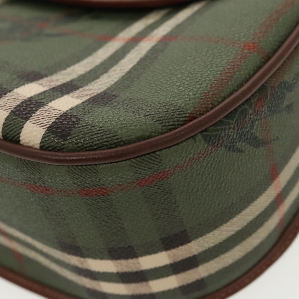 Burberrys Nova Check Shoulder Bag PVC Leather Green Gold Auth 98800V