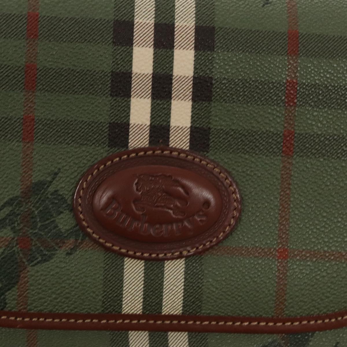 Burberrys Nova Check Shoulder Bag PVC Leather Green Gold Auth 98800V