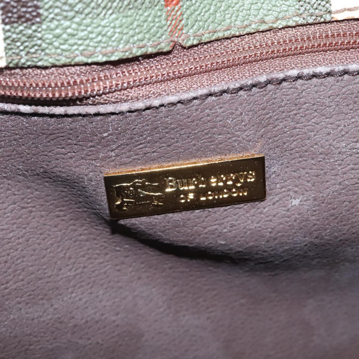 Burberrys Nova Check Shoulder Bag PVC Leather Green Gold Auth 98800V