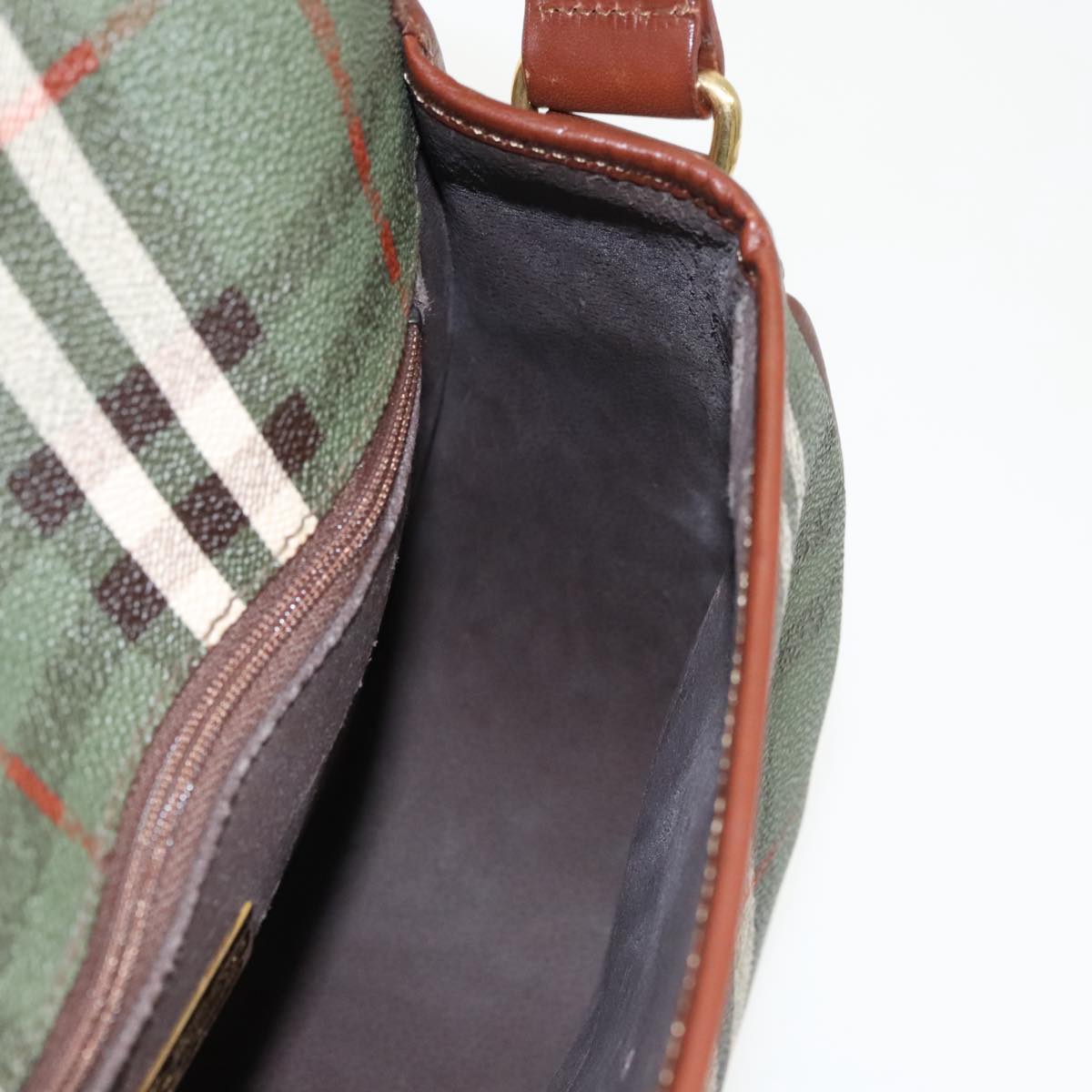 Burberrys Nova Check Shoulder Bag PVC Leather Green Gold Auth 98800V