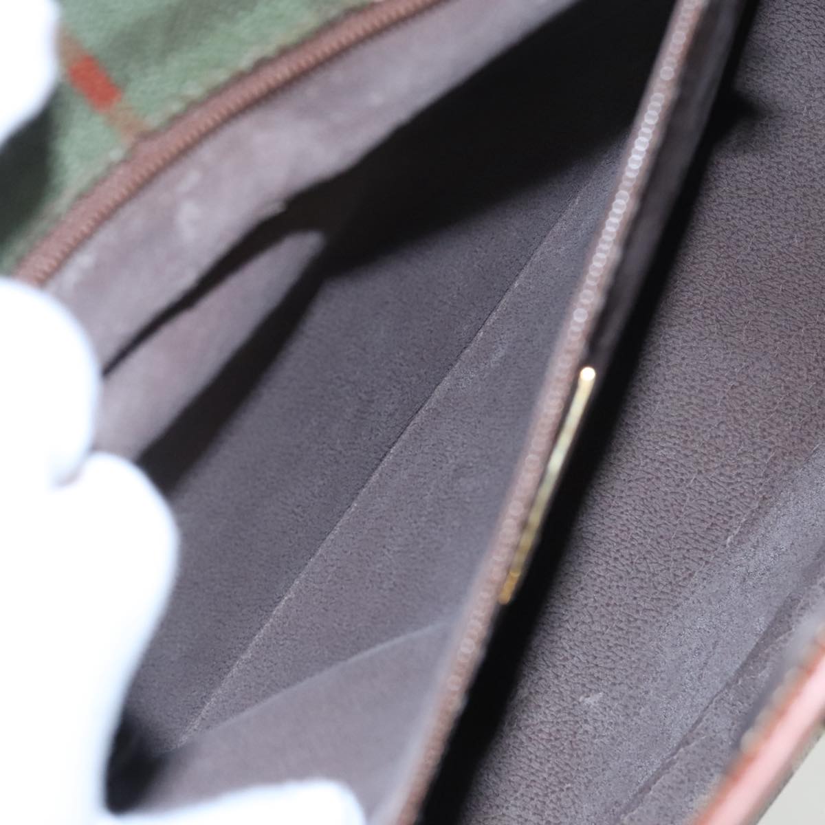 Burberrys Nova Check Shoulder Bag PVC Leather Green Gold Auth 98800V