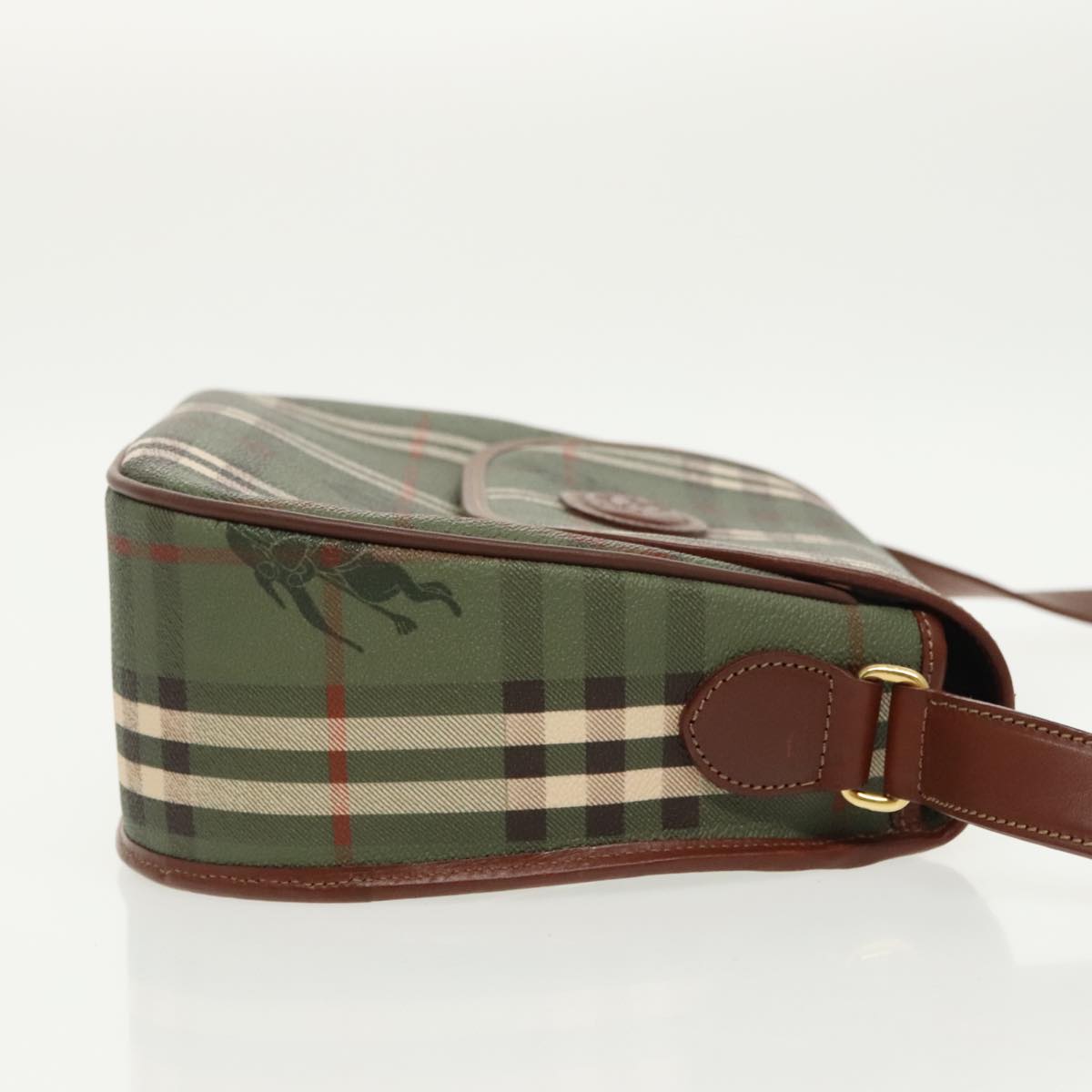 Burberrys Nova Check Shoulder Bag PVC Leather Green Gold Auth 98800V