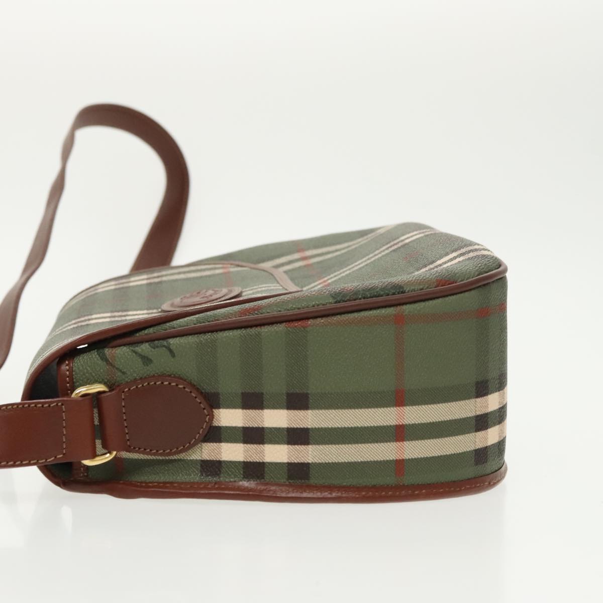 Burberrys Nova Check Shoulder Bag PVC Leather Green Gold Auth 98800V