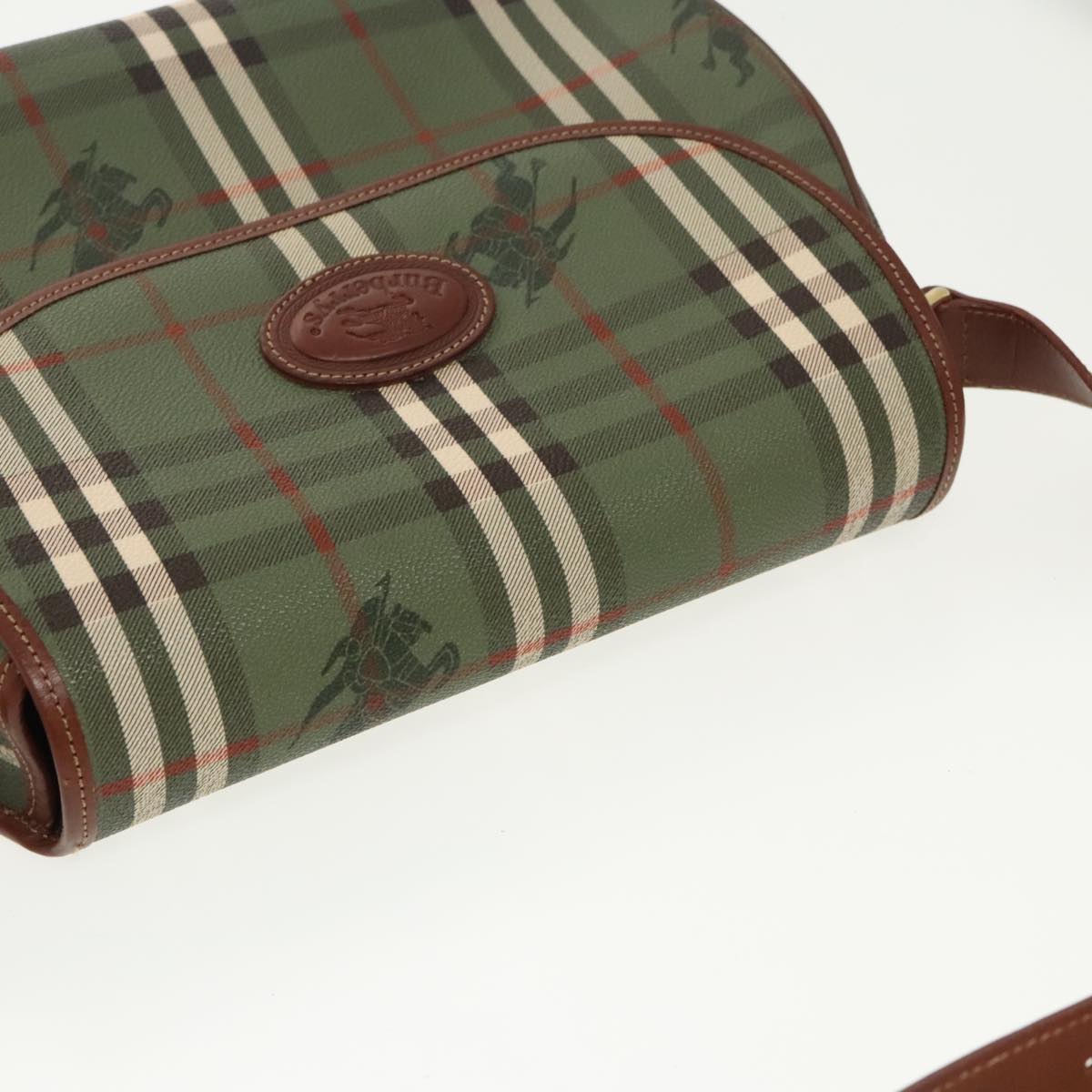 Burberrys Nova Check Shoulder Bag PVC Leather Green Gold Auth 98800V