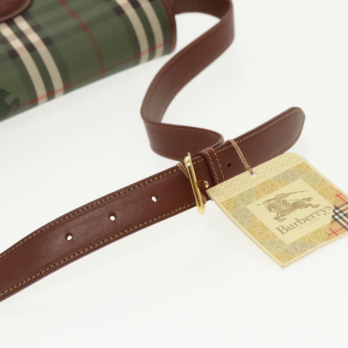 Burberrys Nova Check Shoulder Bag PVC Leather Green Gold Auth 98800V