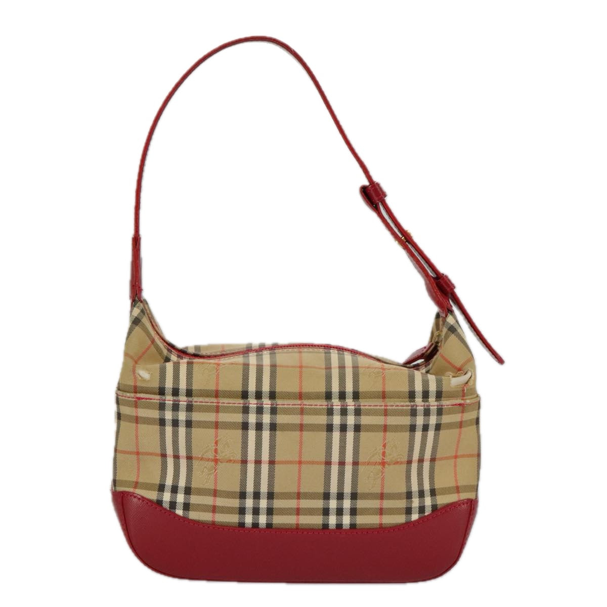 BURBERRY Nova Check Shoulder Bag Canvas Leather Beige Gold Red Auth 98900
