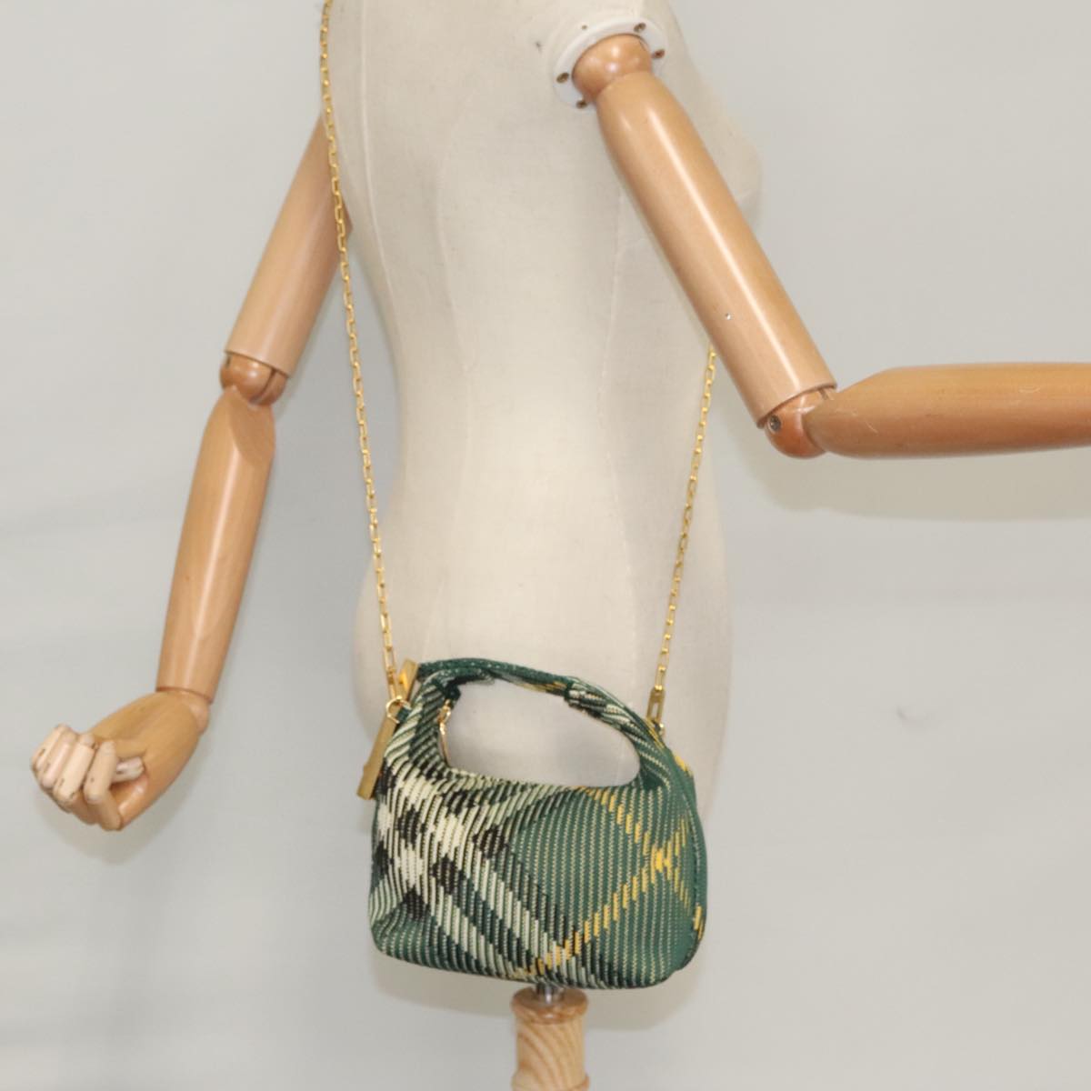 BURBERRY Mini Peg Duffle Bag Chain Hand Bag Green Auth 98935SV