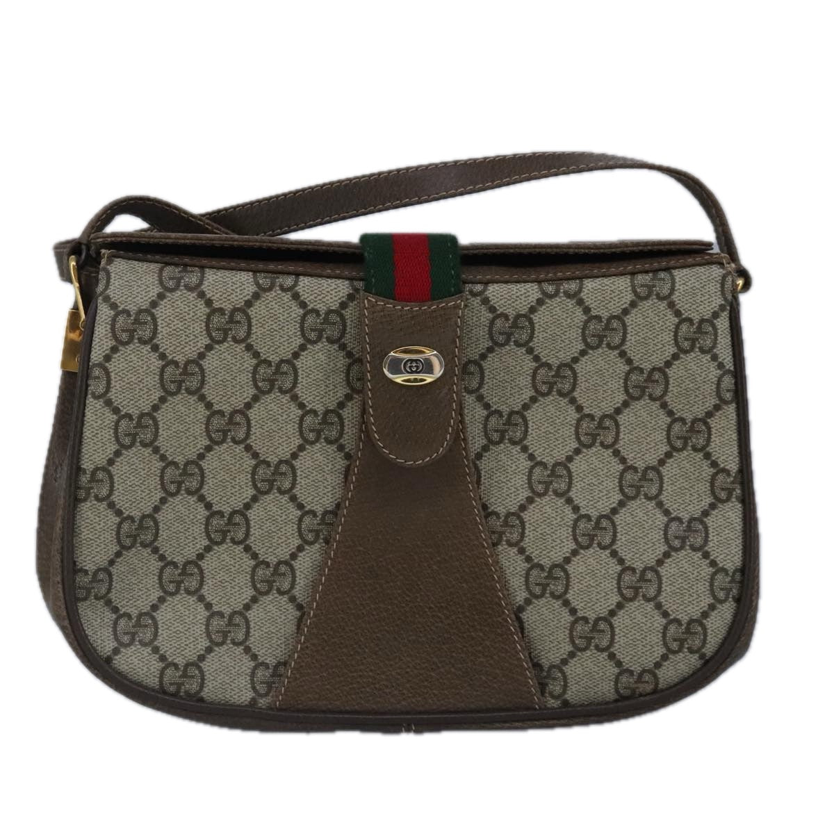 GUCCI GG Supreme Web Sherry Line Shoulder Bag PVC Beige Red Auth 99030