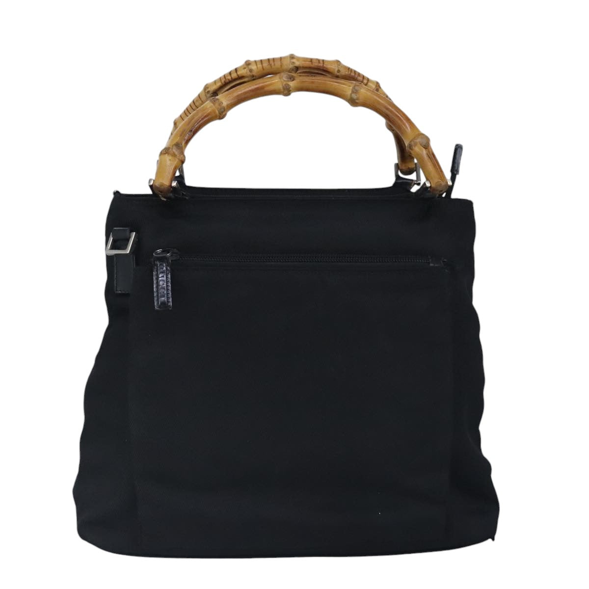 GUCCI Bamboo Hand Bag Nylon 2way Black Silver Auth 99165