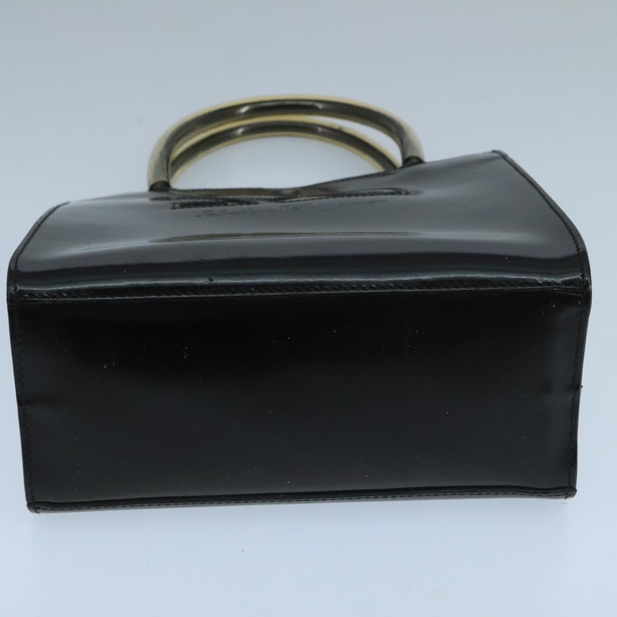 Salvatore Ferragamo Hand Bag Enamel Black Clear Gold Auth 99177