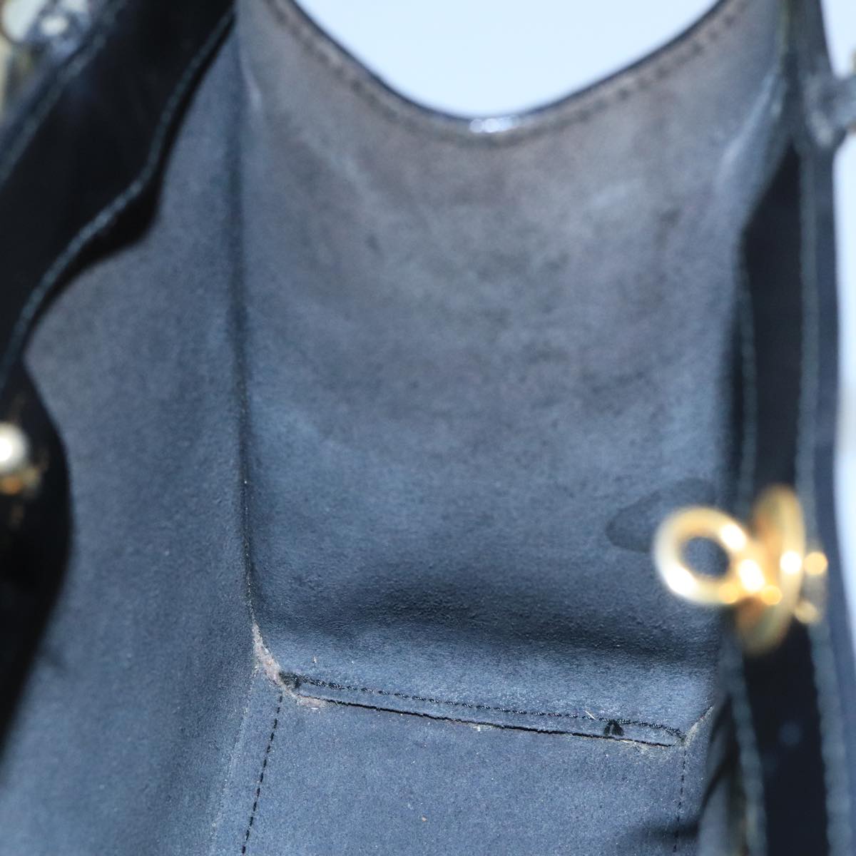 Salvatore Ferragamo Hand Bag Enamel Black Clear Gold Auth 99177