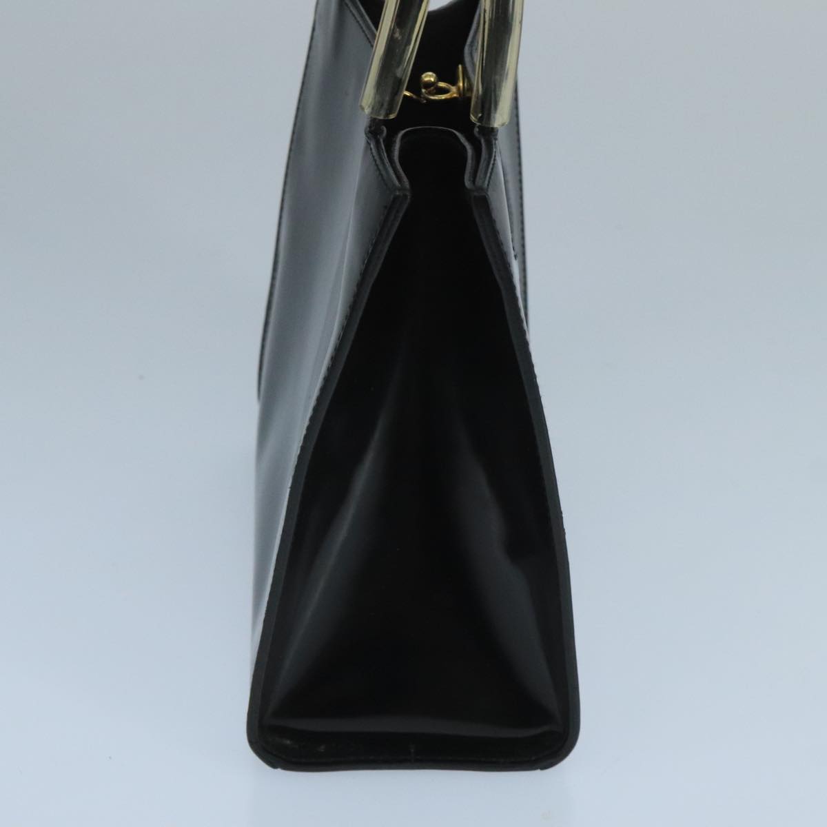 Salvatore Ferragamo Hand Bag Enamel Black Clear Gold Auth 99177