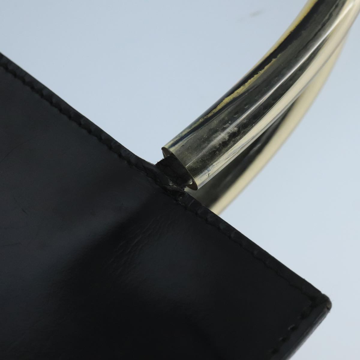 Salvatore Ferragamo Hand Bag Enamel Black Clear Gold Auth 99177