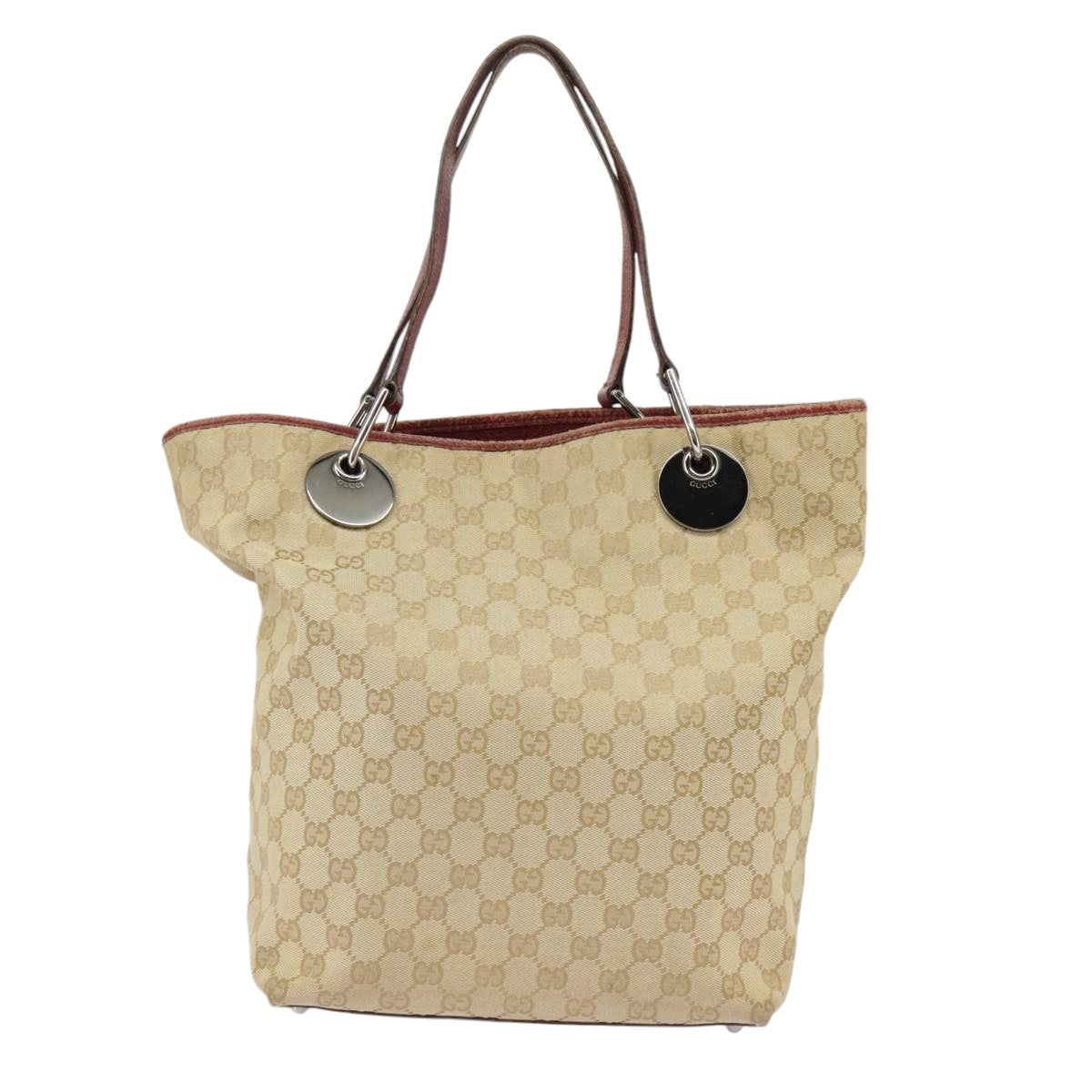 GUCCI GG Canvas Tote Bag Beige Silver Red 120836 Auth 99322