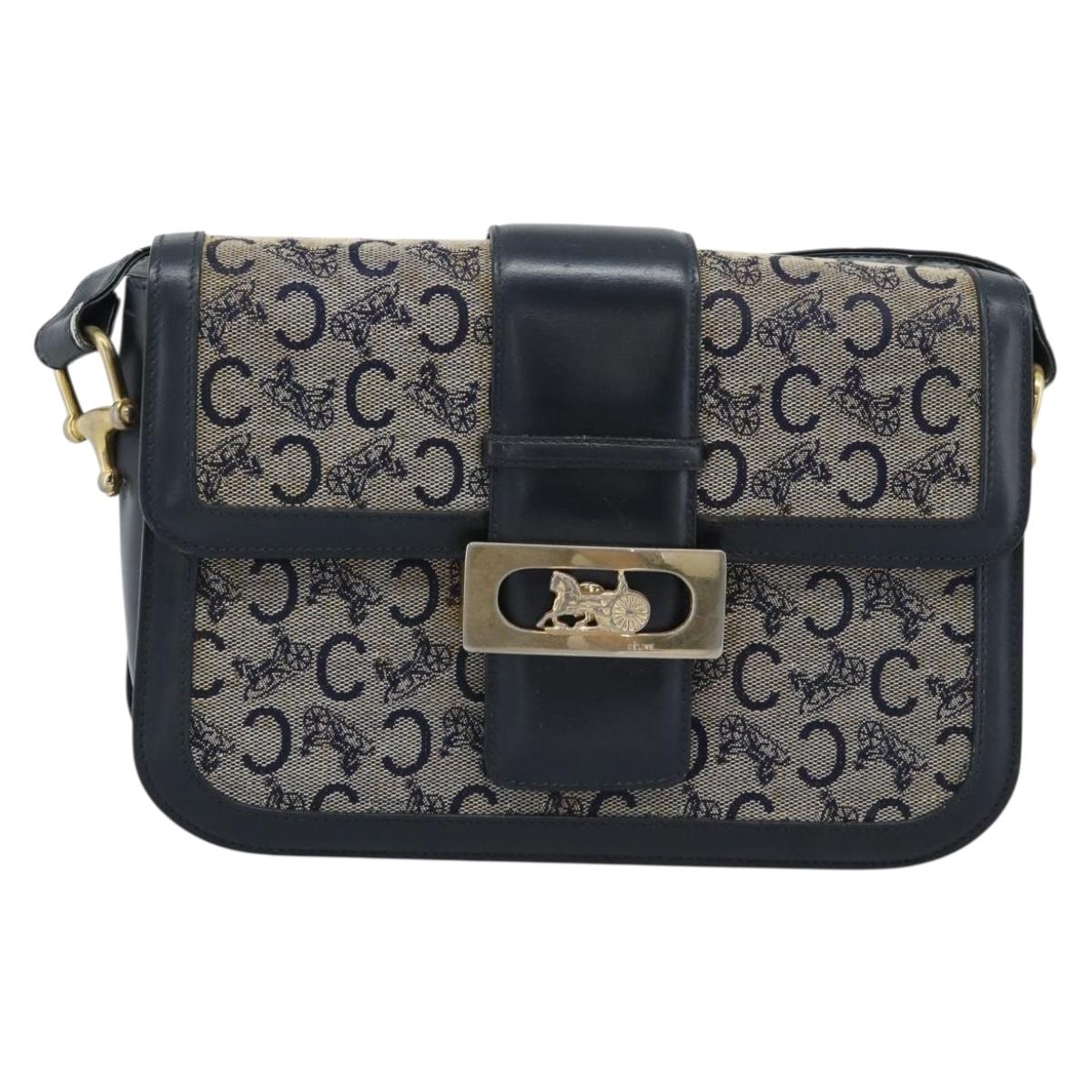 CELINE C Sulky Shoulder Bag Canvas Navy Auth 99408