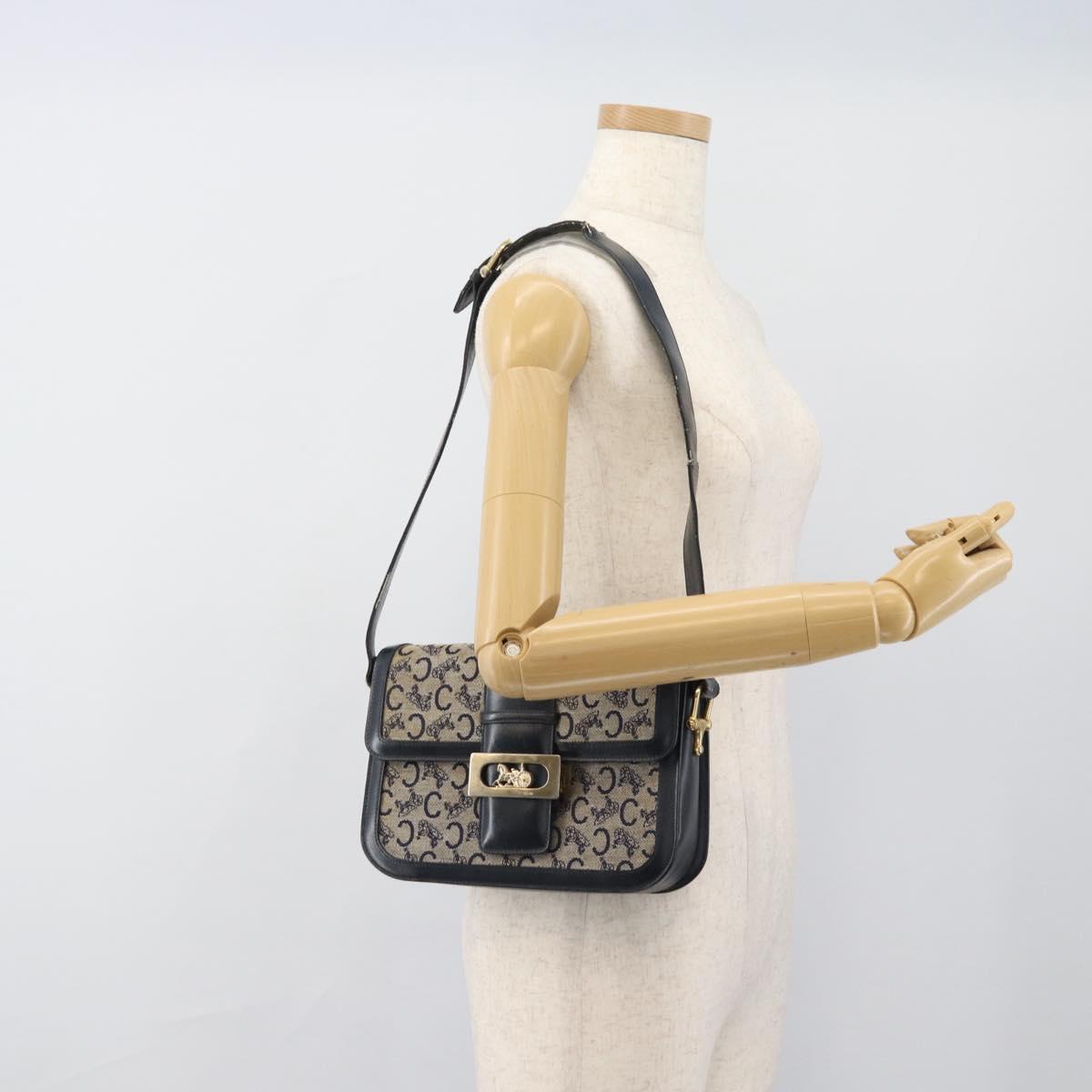 CELINE C Sulky Shoulder Bag Canvas Navy Auth 99408
