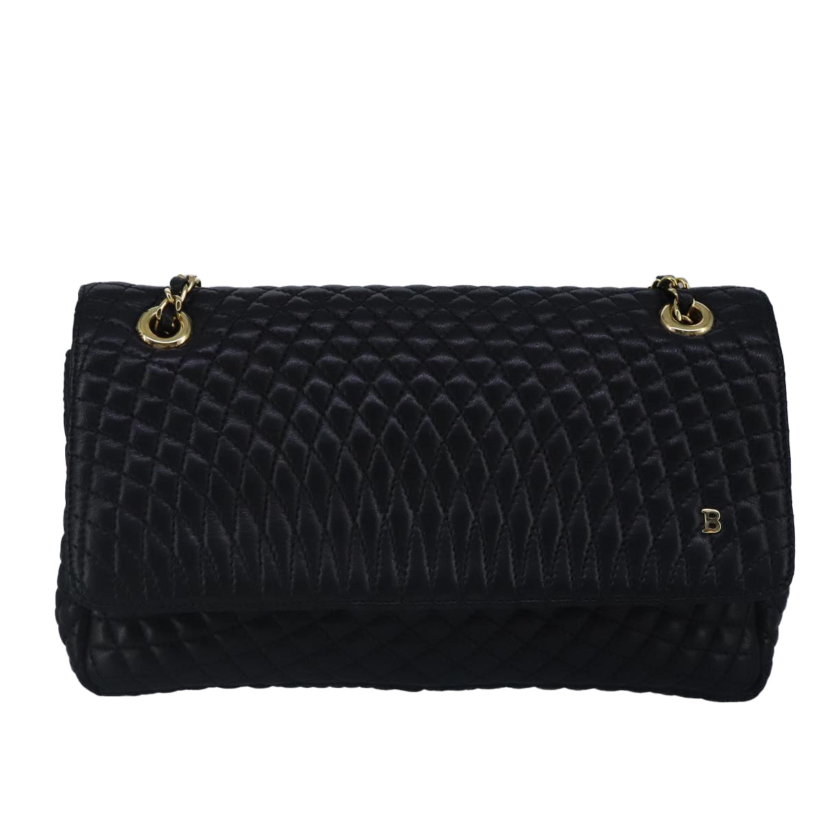 BALLY Chain Shoulder Bag Leather Black Auth 99505