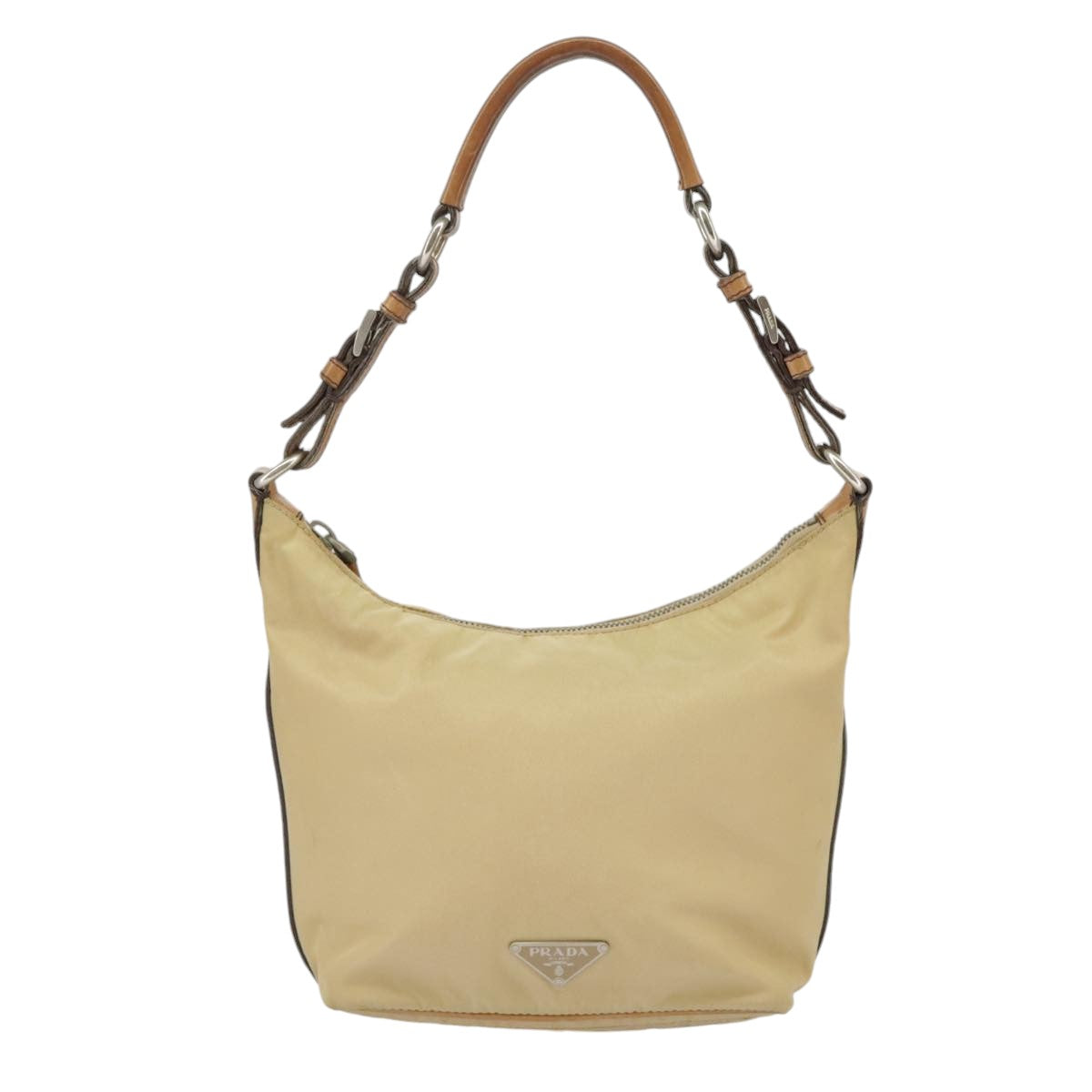 PRADA Hand Bag Nylon Beige Silver Auth 99678