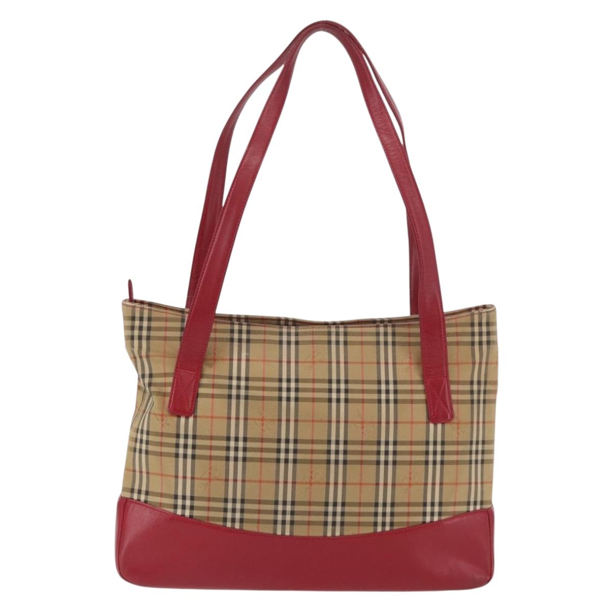 BURBERRY Nova Check Tote Bag Canvas Beige Auth 99727