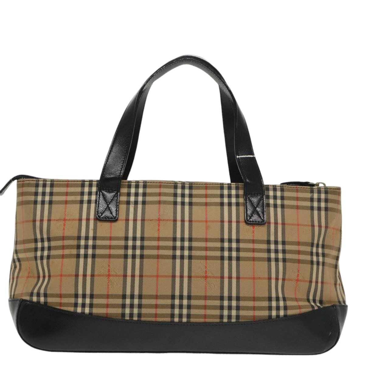 BURBERRY Nova Check Hand Bag Canvas Beige Black Auth 99751